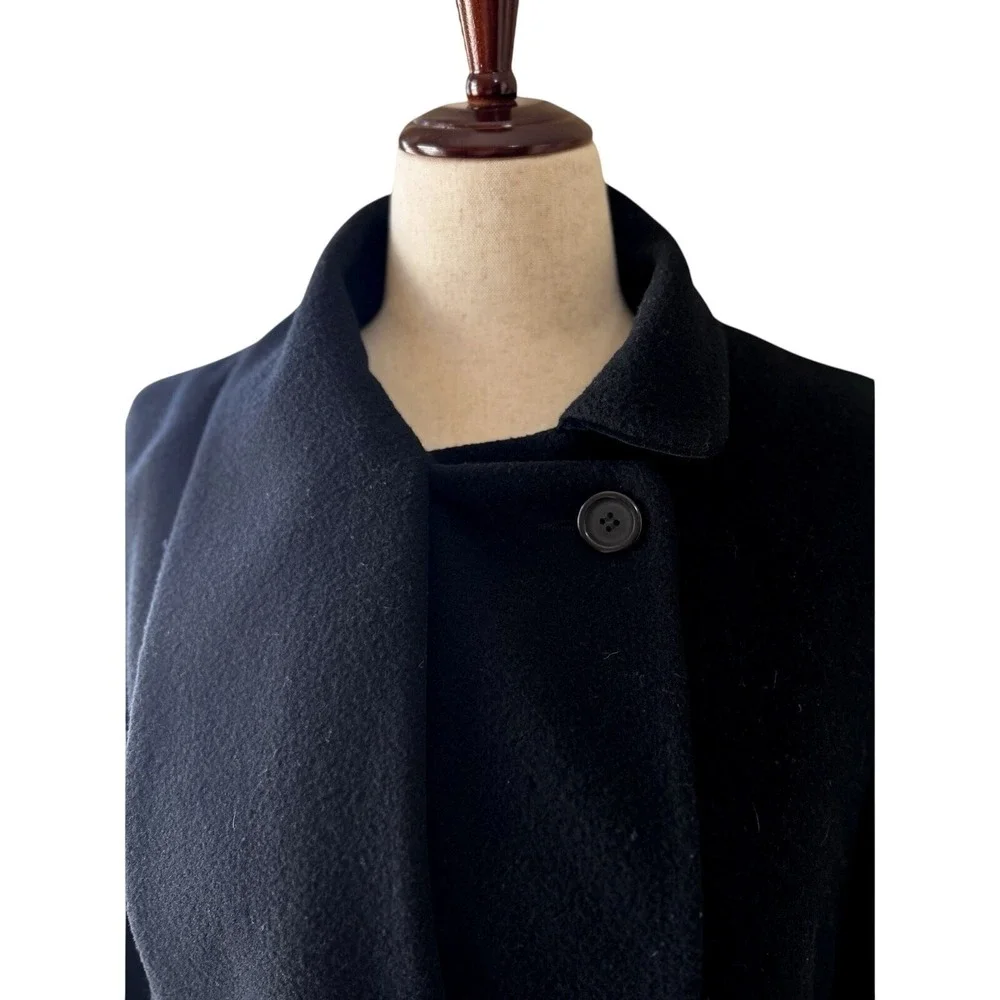 Vintage Black Cape Coat 100% Wool Women's Velvet Scarf Pockets Size Large - Picture 3 of 13